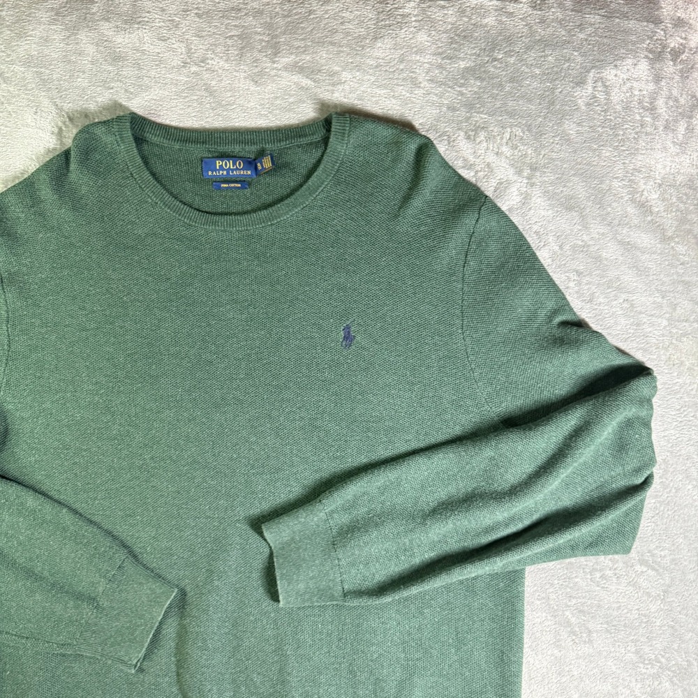 Polo Ralph Lauren Pima Cotton Crewneck Sweater Green Textured Knit Mens XL